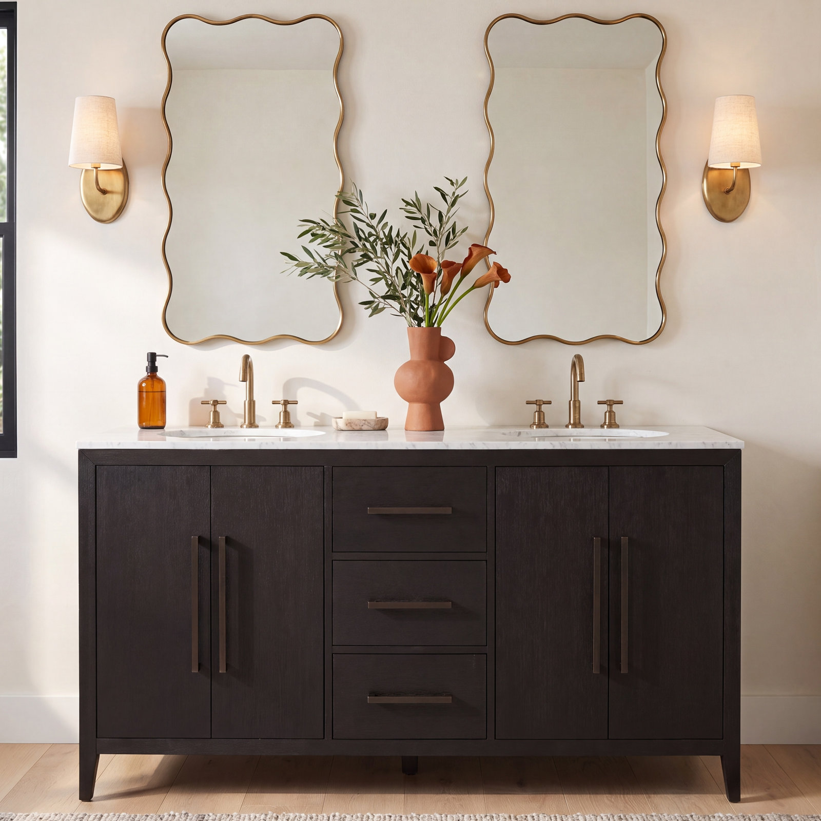 Alsup 60" Carrara Marble Double Bathroom Vanity, Wire Brushed Dark Oak