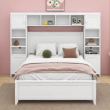 Full Wooden Bed With All-In-One Cabinet And Shelf