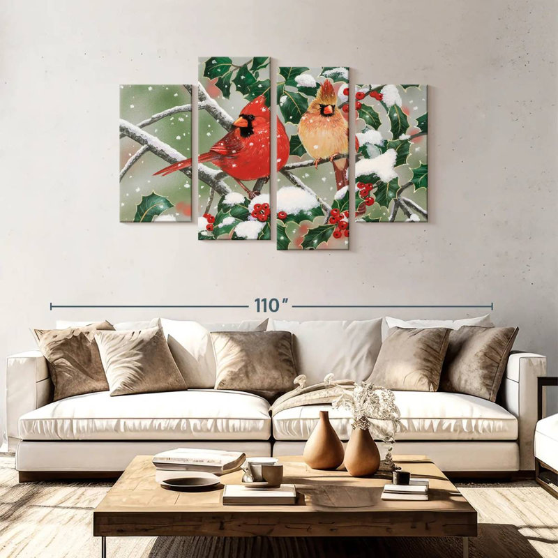 Brampt Snowy Perch Cardinals, 48" H x 75" W