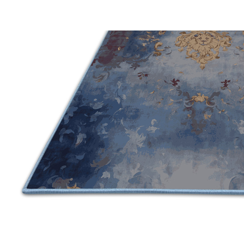 Tapis bleu soyeux et moelleux, Carré 3 pi
