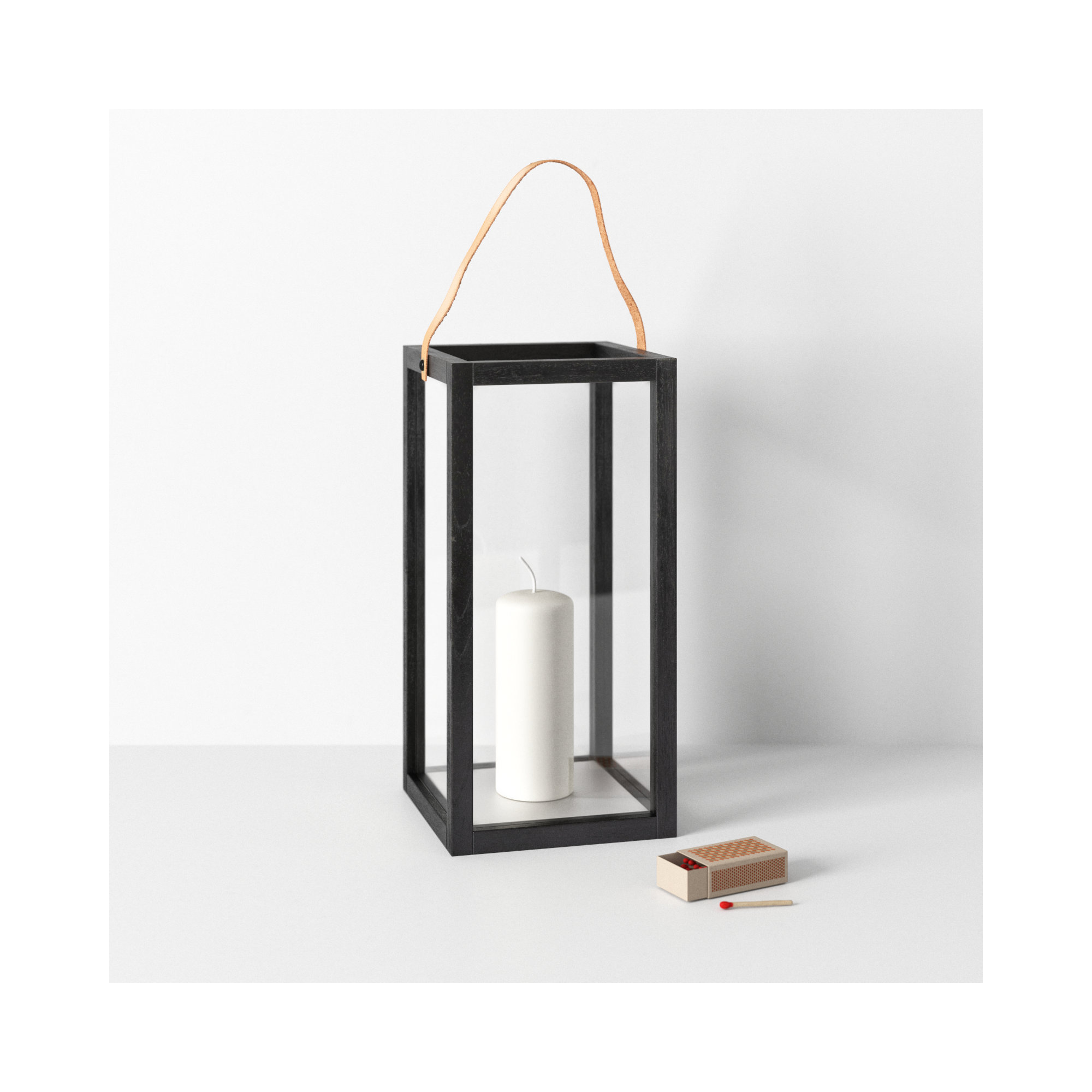 Wood Floor Lantern, Black, 12.6" H x 6.3" W x 6.3" D