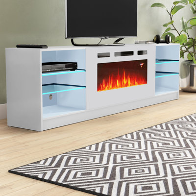 78.7" Modern TV Stand with Electric Fireplace, High Gloss Finish, Media Storage