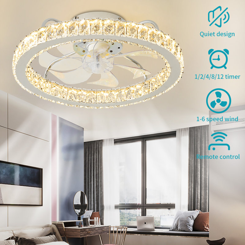 19.68" - Dimmable Led Crystal Ceiling Fan With Led Lights, Chrome