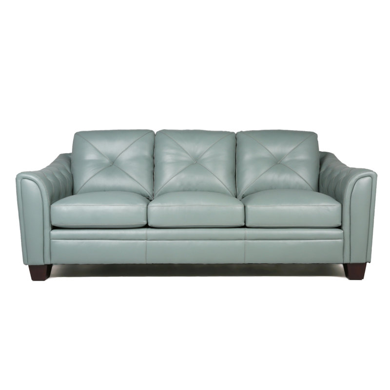 Modern Sofa  Tufted Leather Sofa, Seafoam