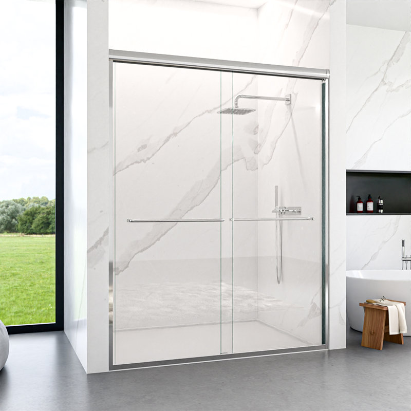 56"-60"W*72" H Semi-Frameless Double Sliding Shower Door, Bypass Shower Door, 1/4" (6Mm) Thick SGCC Tempered Glass Door