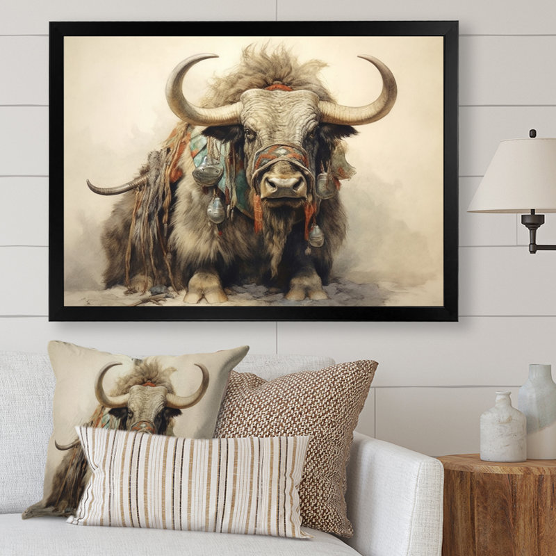 Wild Yak IV - Reproduction d'art sur toile, H 12 po x l 20 po x P 1 po, Cadre simple noir