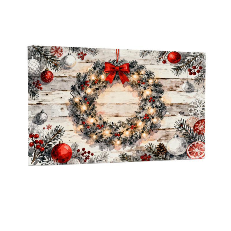 Couronne de Noël avec lumières et ornements, H 24 po x l 36 po