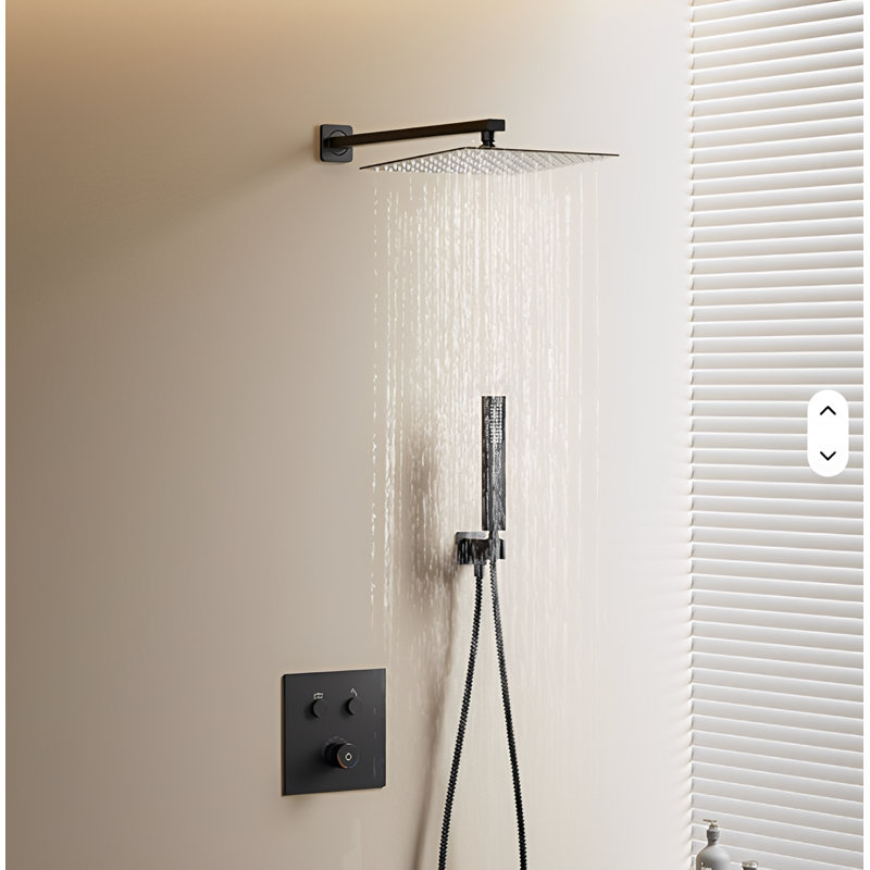 Black Square 12" Rain Head 3 Way Functions Thermostatic PB Shower Kit