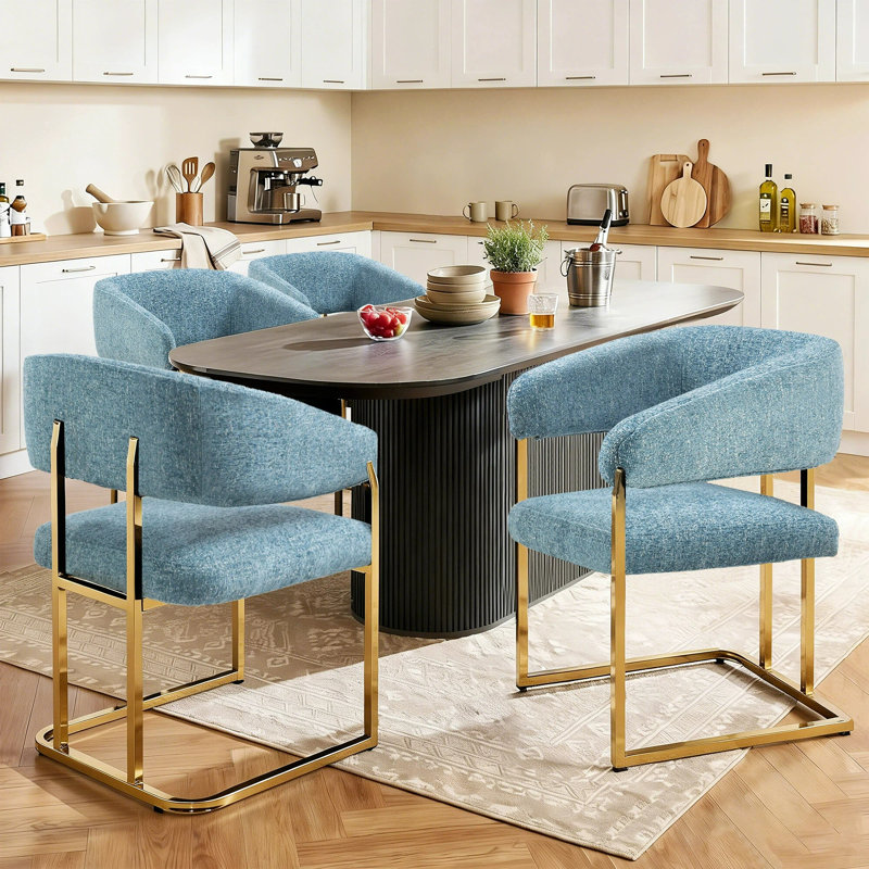 Upholstered Metal Armchair, Blue