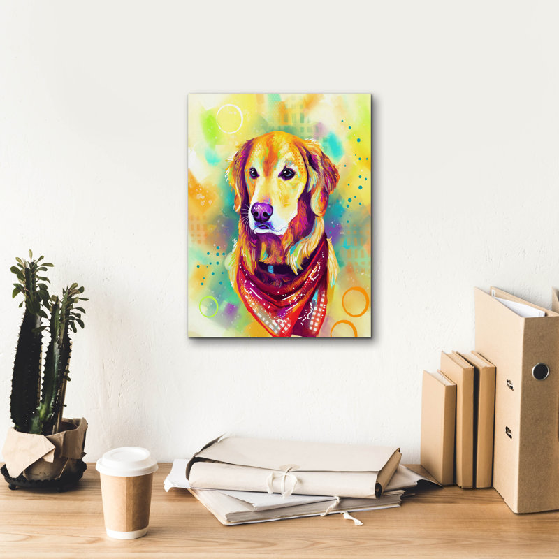 «Pop Art Golden Retriever 2» par Furbaby Affiliates, art mural sur toile, H 16 po x l 12 po x P 0,75 po