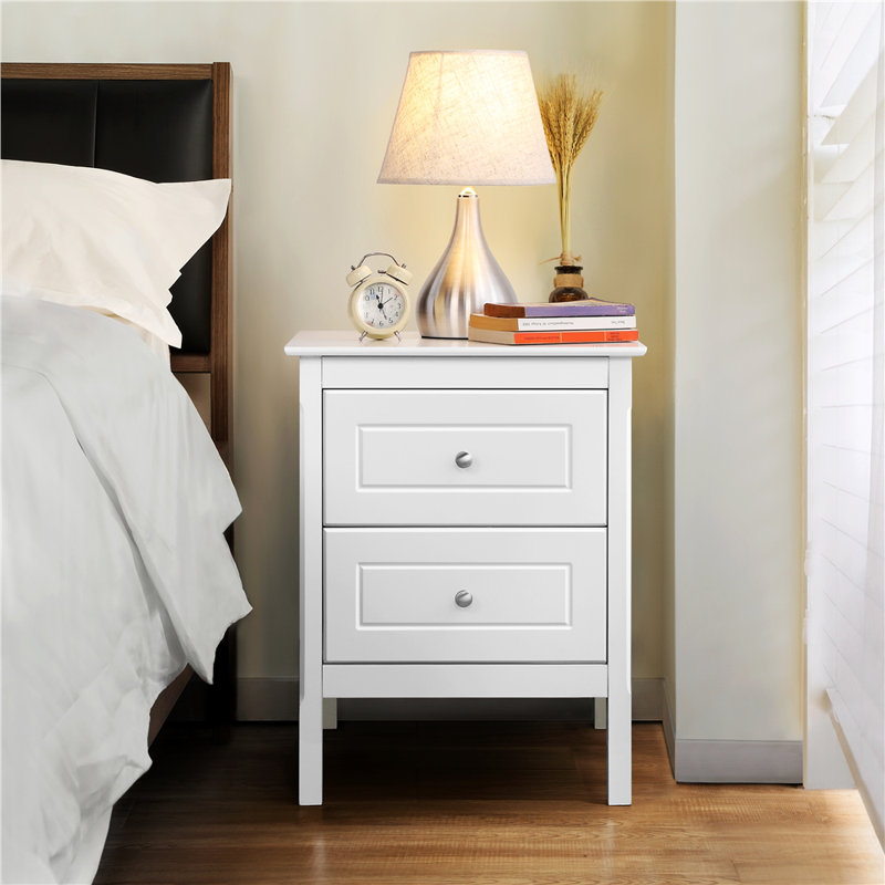 2 Drawers Bedside Table, White