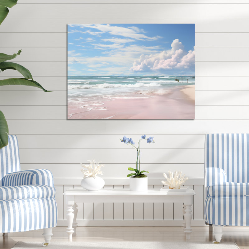 Décoration murale en métal rose, paysage de plage III - paysages, H 12 po x l 20 po x P 1 po