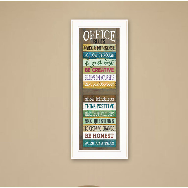 «Office Rules», art mural encadré pour le salon, décoration intérieure par Marla Rae, Cadre blanc