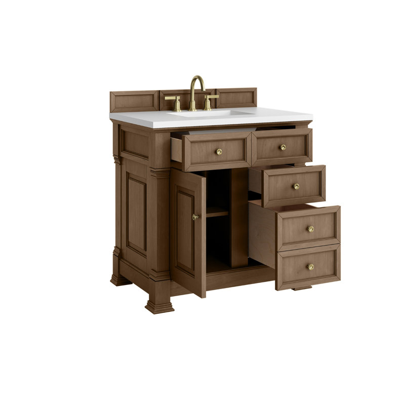 Brookfield 36'' W Single Vanity, White Zeus, Widespread, Pecan