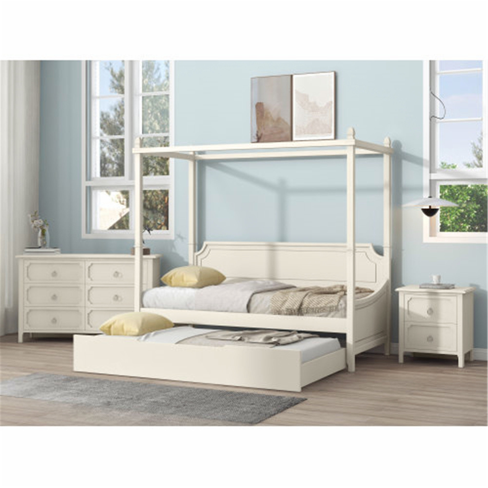 Red Barrel Studio?? 3 Pieces Bedroom Sets, Rubber Wood Twin Size Canopy ...