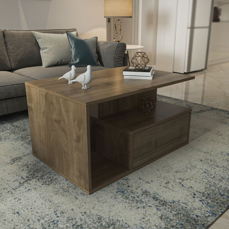 Modern Walnut Coffee Table, 35.4 x 19.1 x 23.9 inches | 100% Melamine Coated Particle Board, Thickness: 0.7 inches | Stylish Solid Color Design, Perfect for Living Room & Contemporary Spaces, Durable & Elegant