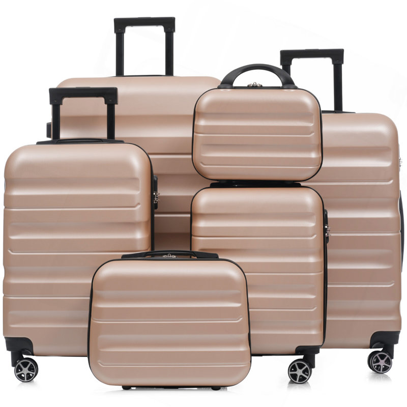 Ensemble 6 pièces de valises rigides en ABS - Valises légères et durables avec deux roues pivotantes, tailles de bagage à main et pour bagages