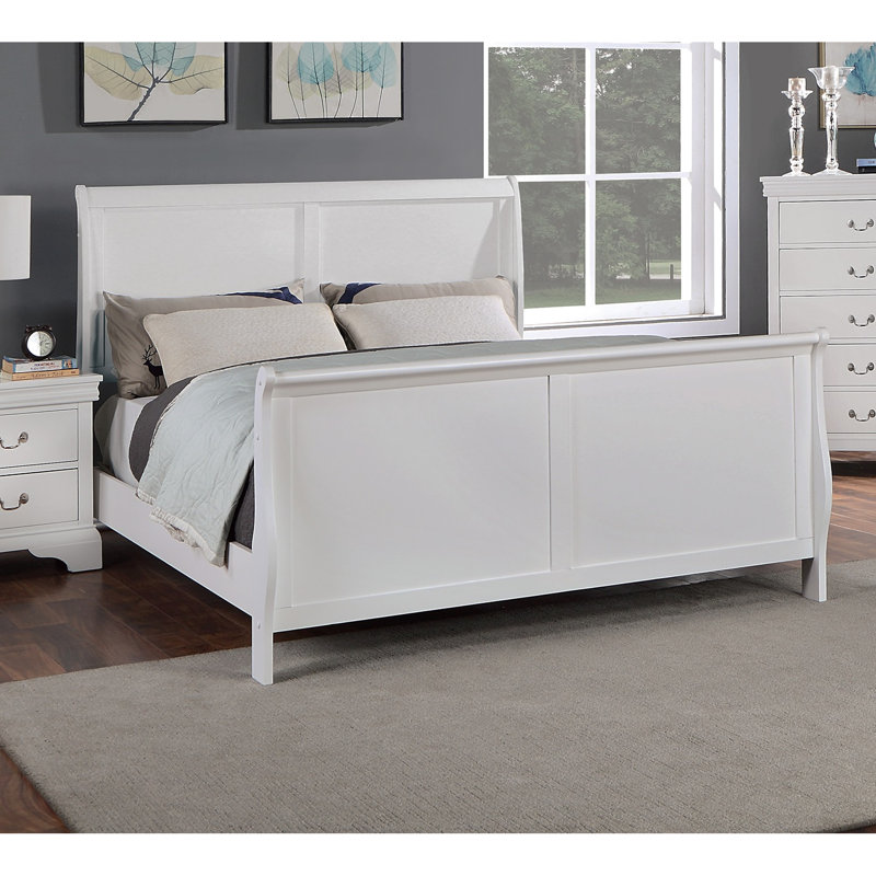 Lit moderne en contreplaqué blanc 1Pc avec pieds et tête de lit uniques, Grand lit