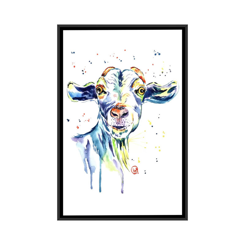 « the happy chèvre » par lisa whitehouse, impression sur toile, H 26 po x l 18 po x P 1,5 po, Toile avec cadre flottant noir