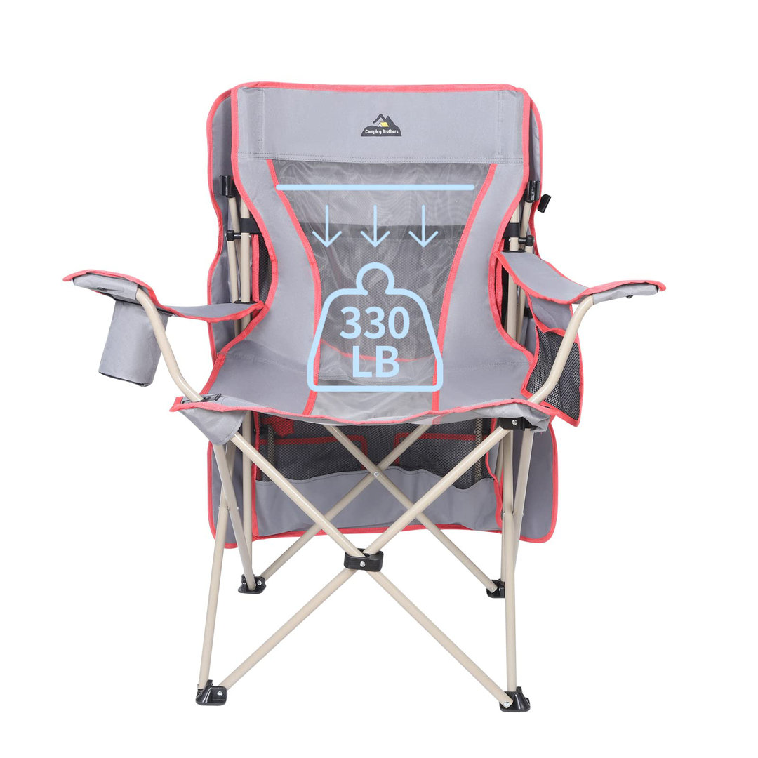 Camping Brothers Camping Chair With Shade Canopy - Outdoor Folding Patio Chair - Includes Retractable Sun Shade, Cup Holder, Side Pockets (Navy) LETUSTO Fabric 