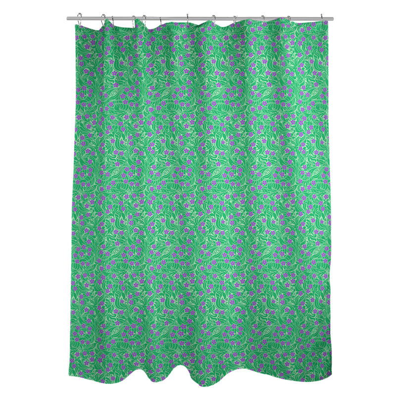 Rideau simple à motif floral tourbillons, Vert / Mauve