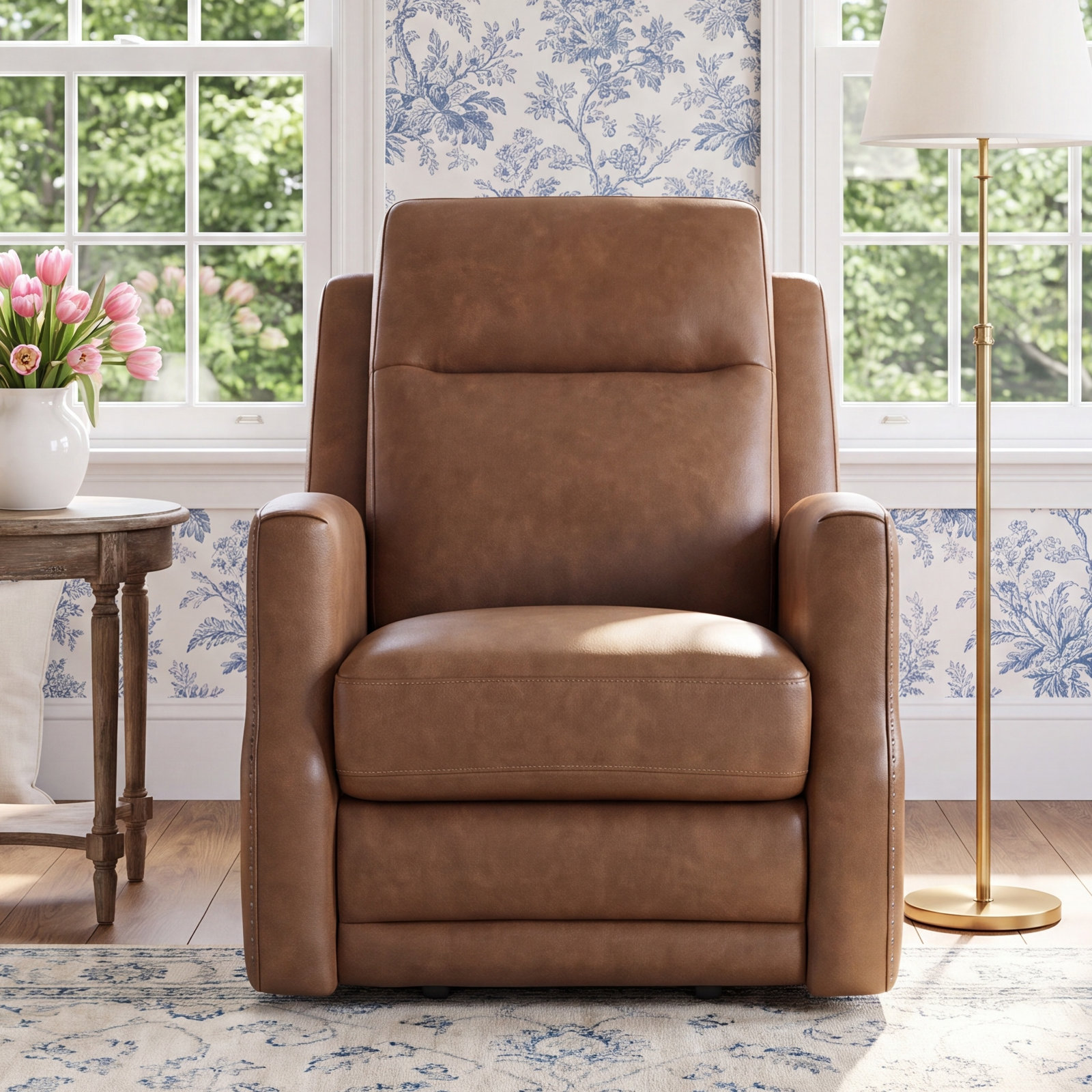Henri 33" Genuine Leather Power Recliner, Brown