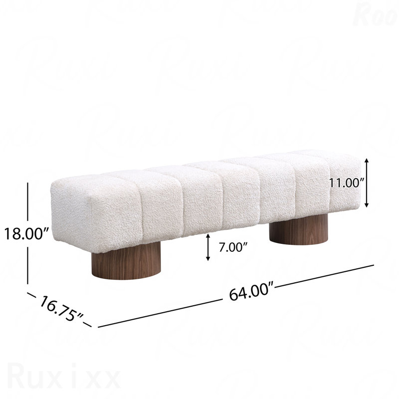 Marlon Dining Bench With Wooden Base, Ivory, 18" H x 64" W x 16.75" D