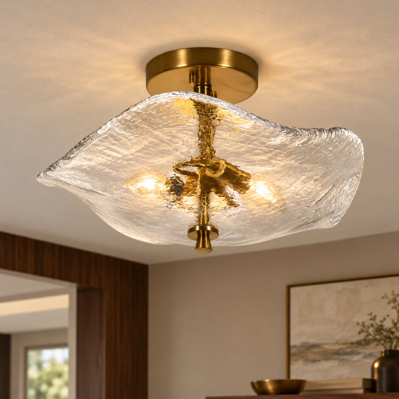 16.5" Glass Semi Flush Mount Ceiling Light