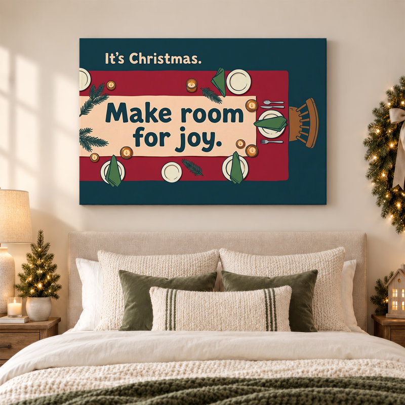 Art mural en toile de fond bleu sarcelle avec table de Noël rouge, H 12 po x l 18 po