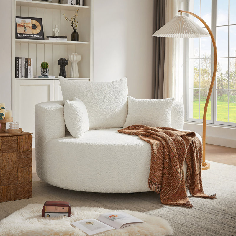 Fauteuil d'appoint pivotant à 360 ° avec 3 coussins amovibles, chambre à coucher, bureau et hôtel, Beige