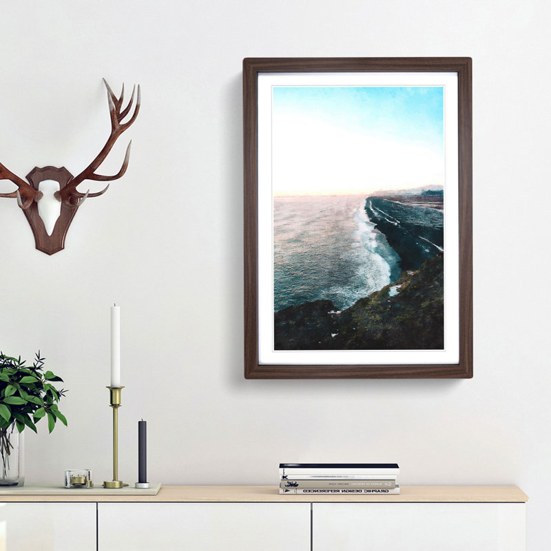 Black Sands Beach in Iceland - Picture Frame Painting Print, 33cm H x 24cm W x 2cm D, Walnut Framed