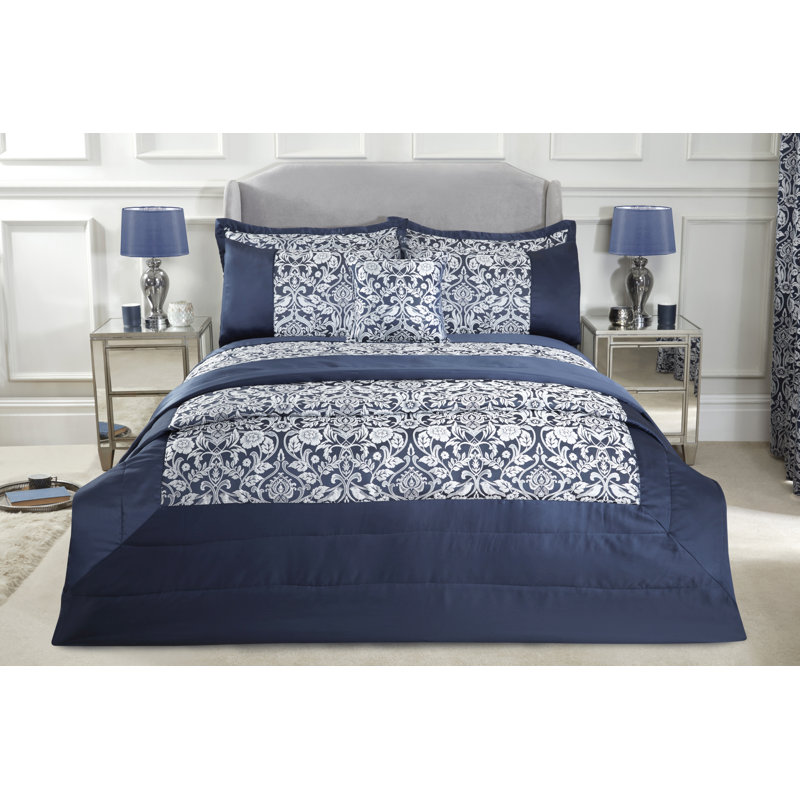 Eden Polyester Floral Bedspread, Navy