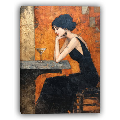 «Evening Reflections - Elegant Woman in Black Dress», art mural sur toile