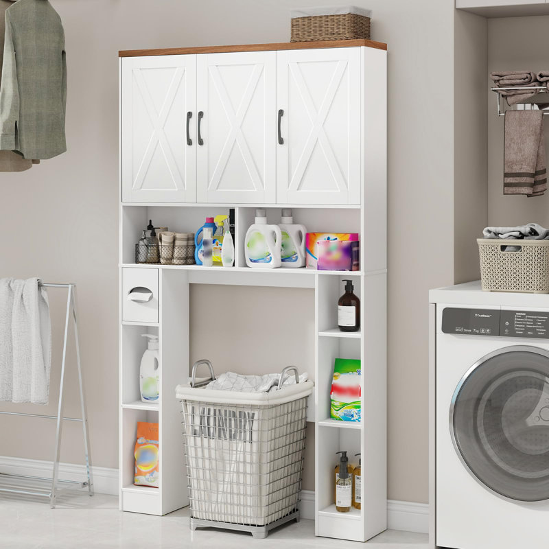 Porte-papier hygiénique au-dessus de la toilette avec 3 portes de grange, Blanc