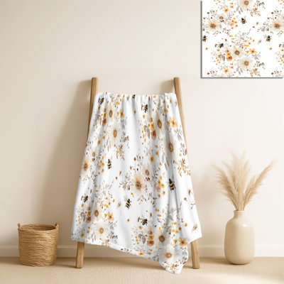 Nectar Garden II – Yellow Animal Print Cozy Blanket, Rustic Soft Throw