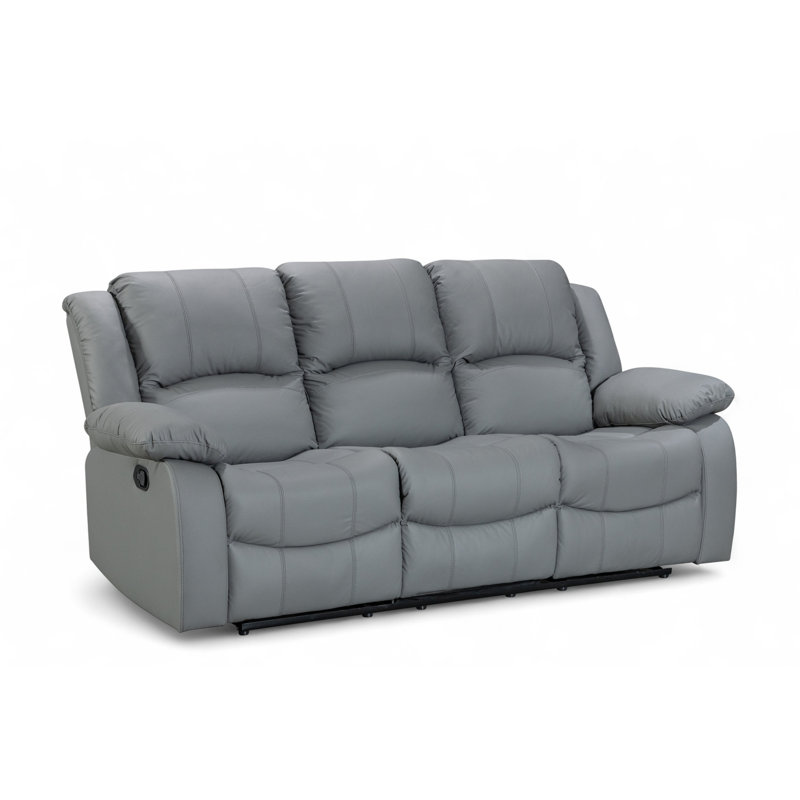 Aesir 3 Seater Faux Leather Reclining Sofa, 3, Grey