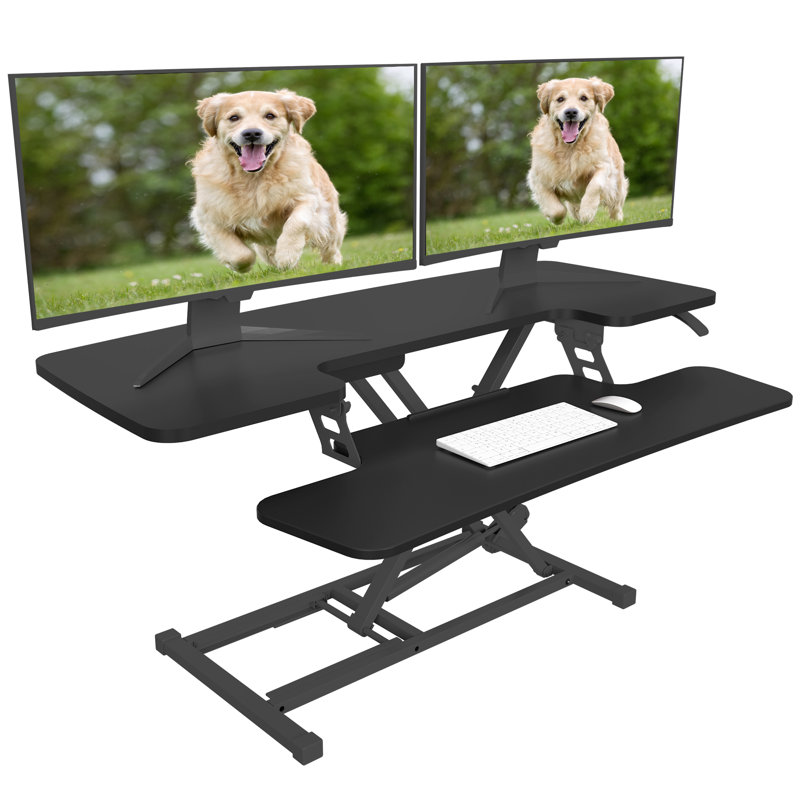 Desk Converter with Removable Keyboard Tray, Black, 19.7" H x 42" W x 24.1" D