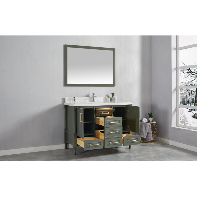Ensemble de meuble-lavabo simple 48 po Flavell, Blanc, bordure droite