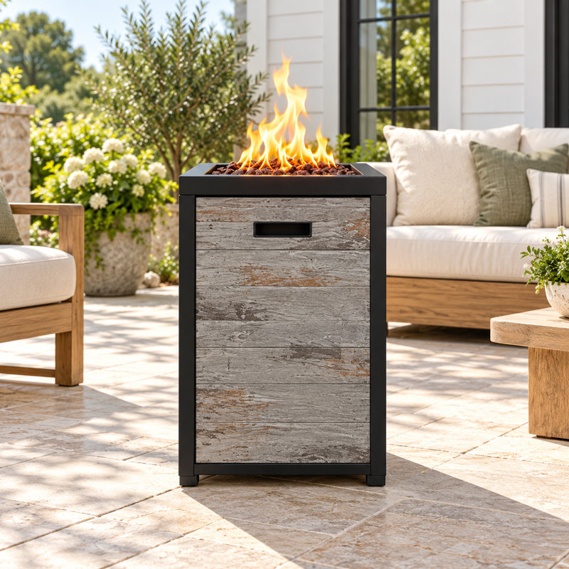 Colonne de feu au propane 16 po 40 000 BTU avec panneaux aspect pierre TerraFab et couvercle en acier