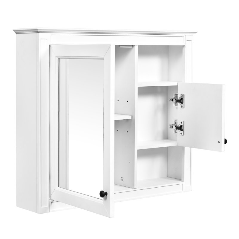 Armoire de salle de bain 32 "avec miroir - fixation murale blanche et 3 tablettes réglables