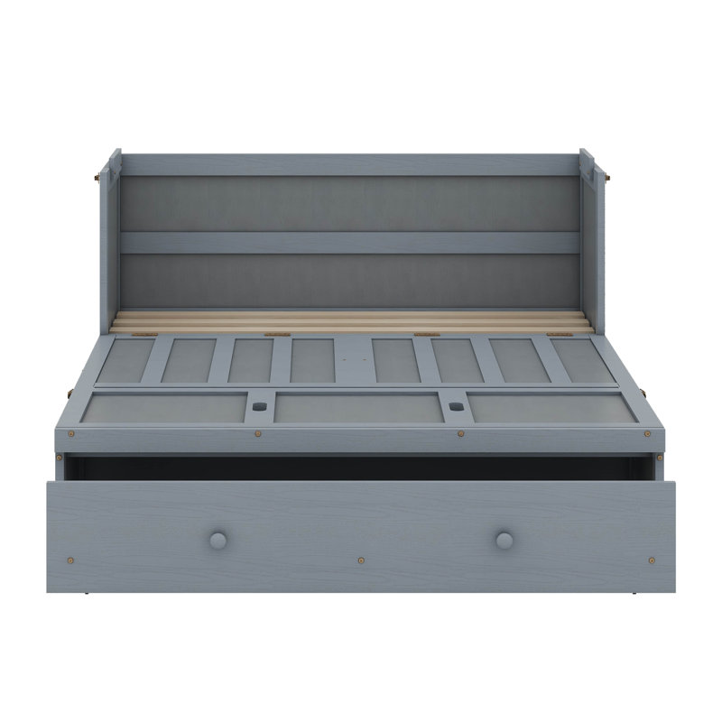 Full Size Murphy Bed With USB And Drawer, Grey, Queen