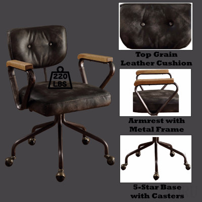 Hallie Vintage Black Top Grain Leather Office Chair