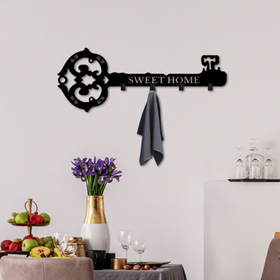 Crochet mural en métal de qualité supérieure, finition noire, 23,6 po x 7,9 po x 0,8 po | Fabrication robuste en 100% métal, supportant jusqu'à 0,9 lb | Idéal pour l'organisation à domicile, design élégant et durable pour vestibule et cintre