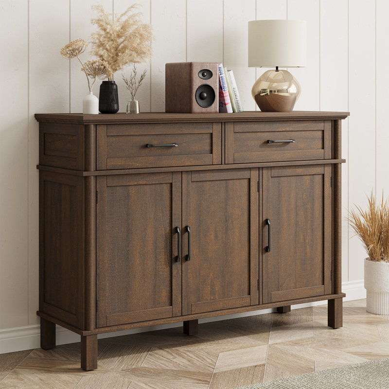 Buffet Buffet avec tiroirs, tablettes et portes, H 34,2 po x l 47,2 po x P 14,9 po, Marron foncé