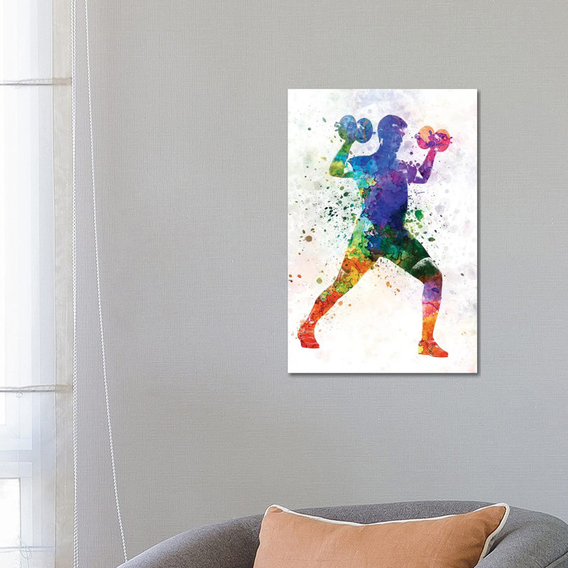 Reproduction d'art sur toile tendue, "Man exercising musculation" par Paul Rommer, H 26 po x l 18 po x 1,5 po