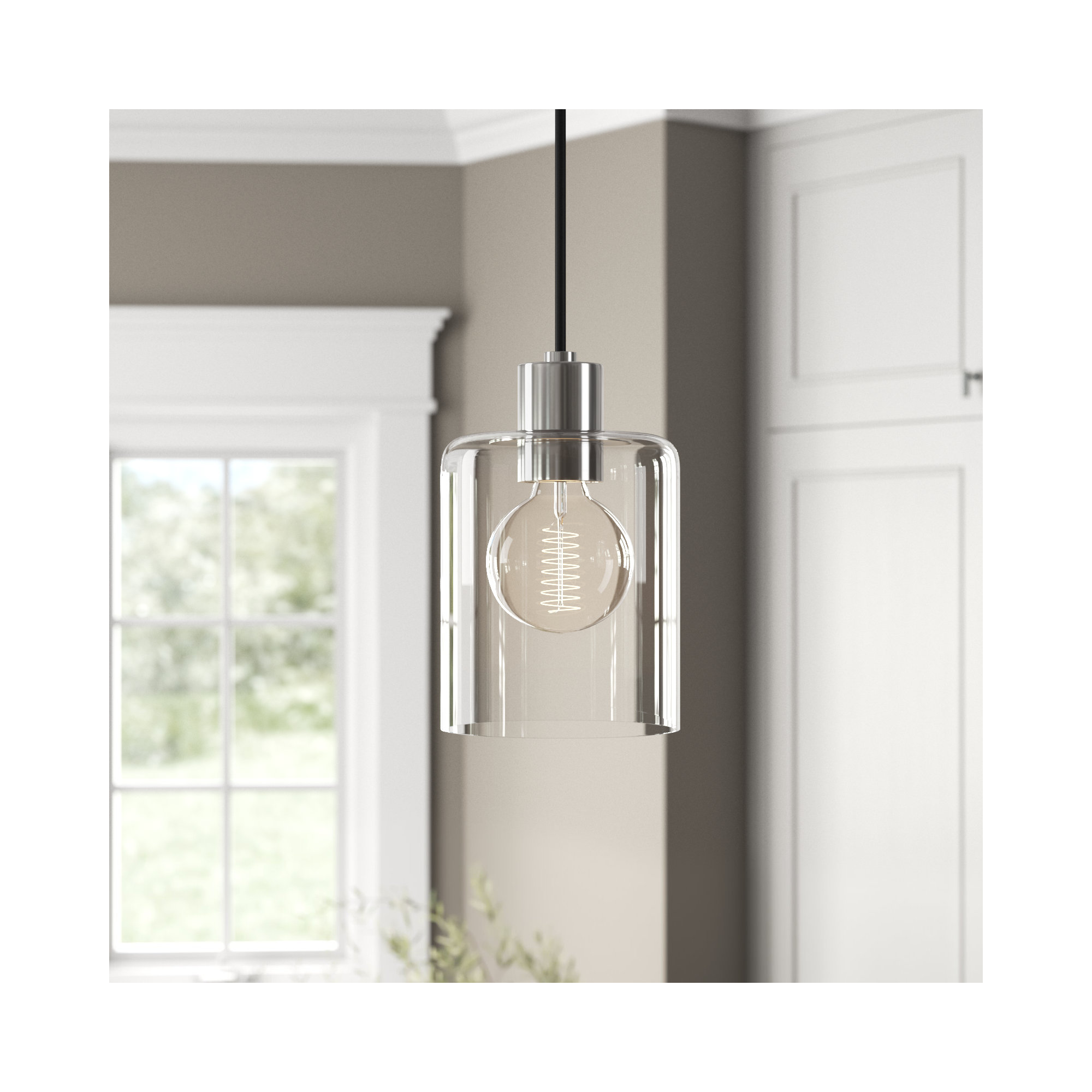 Alvy Single Light Glass Dimmable Pendant, Polished Nickel