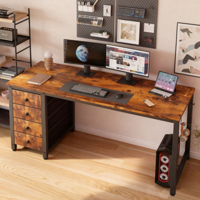 Computer Desk with 4 Drawers, Fabric Drawers Writing Desk by Ebern Designs