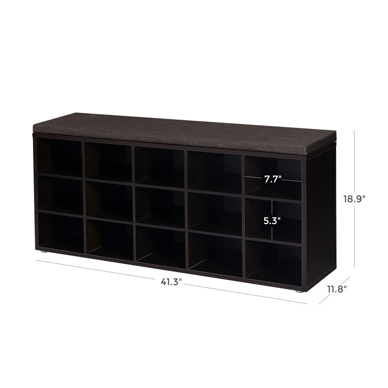 Jurina 15 Pair Shoe Storage Bench, Espresso/Dark Gray