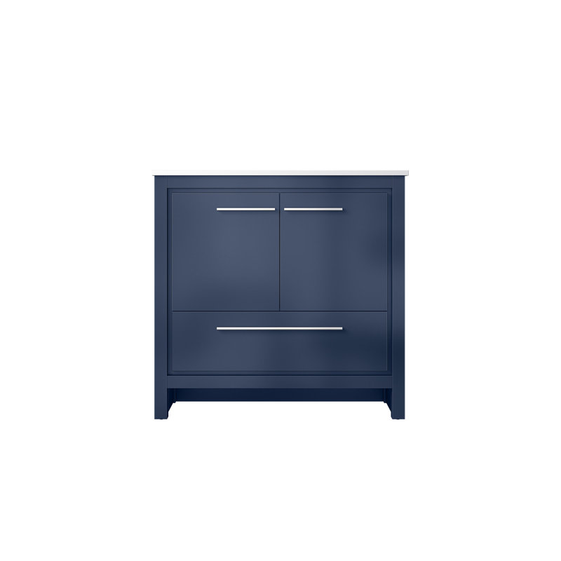 36 po L x P 20 po. Meuble-lavabo bleu marine avec surface en quartz blanc - fabrication en bois massif, fermeture en douceur, et tiroirs d'armoire pour le rangement, salle de bain avec trou de robinet, comptoir de 36 po x P 20 po