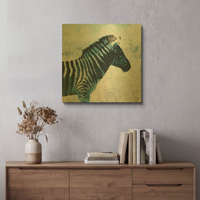 'Zebra' By Linda Woods Gold Metal Wall Art, 24" x 24"